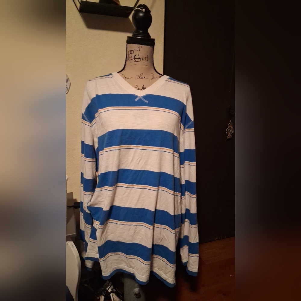 Blue and White Striped Long Sleeve Shirt